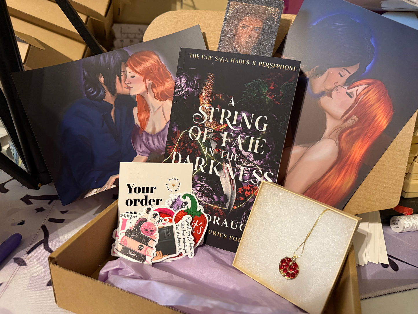 A String of Fate in the Darkness Paperback and art bundle